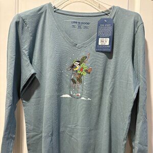 Life is Good Women's Long-Sleeve Crusher Chickadee Mason Jar - NWT